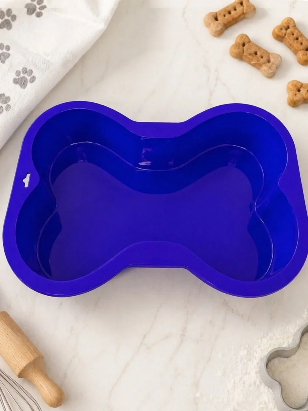 Dog Birthday Cake Pan Bone Silicone Mold Blue Pawsome Doggie New